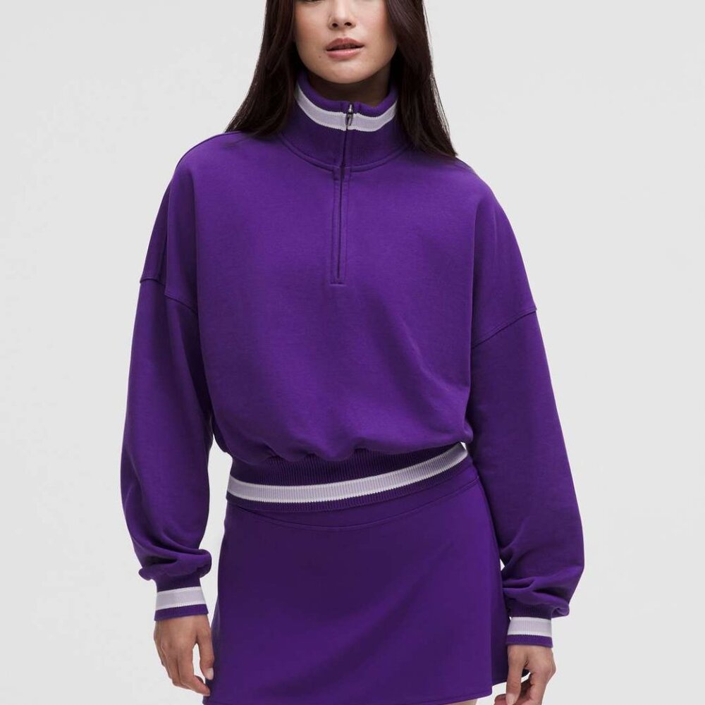 Perfectly Oversized Ringer 1/2 Zip — College Purple / Light Ivory